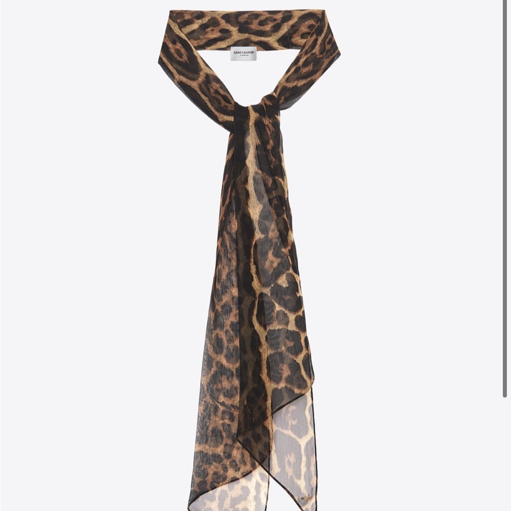 YSL LEOPARD PRINT LAVALLIÈRE SCARF IN SILK MUSLIN